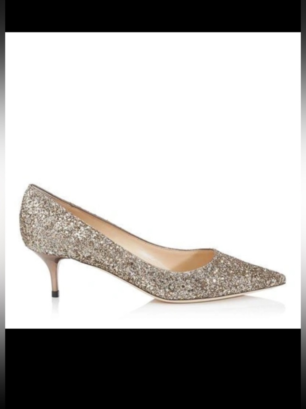 Jimmy Choo Aza Champagne Coarse Glitter Kitten Heel Pumps 34.5 / 4.5